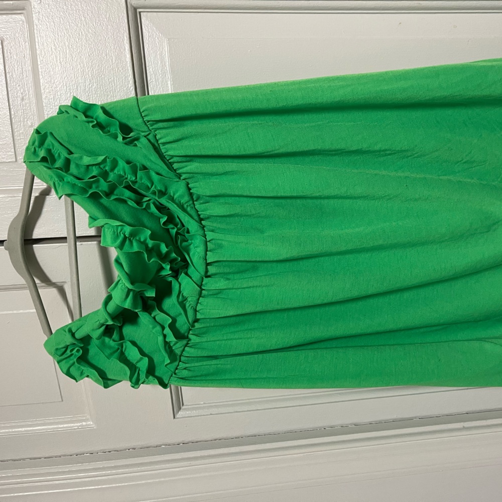 Never worn Green strapless dress with ruffles
